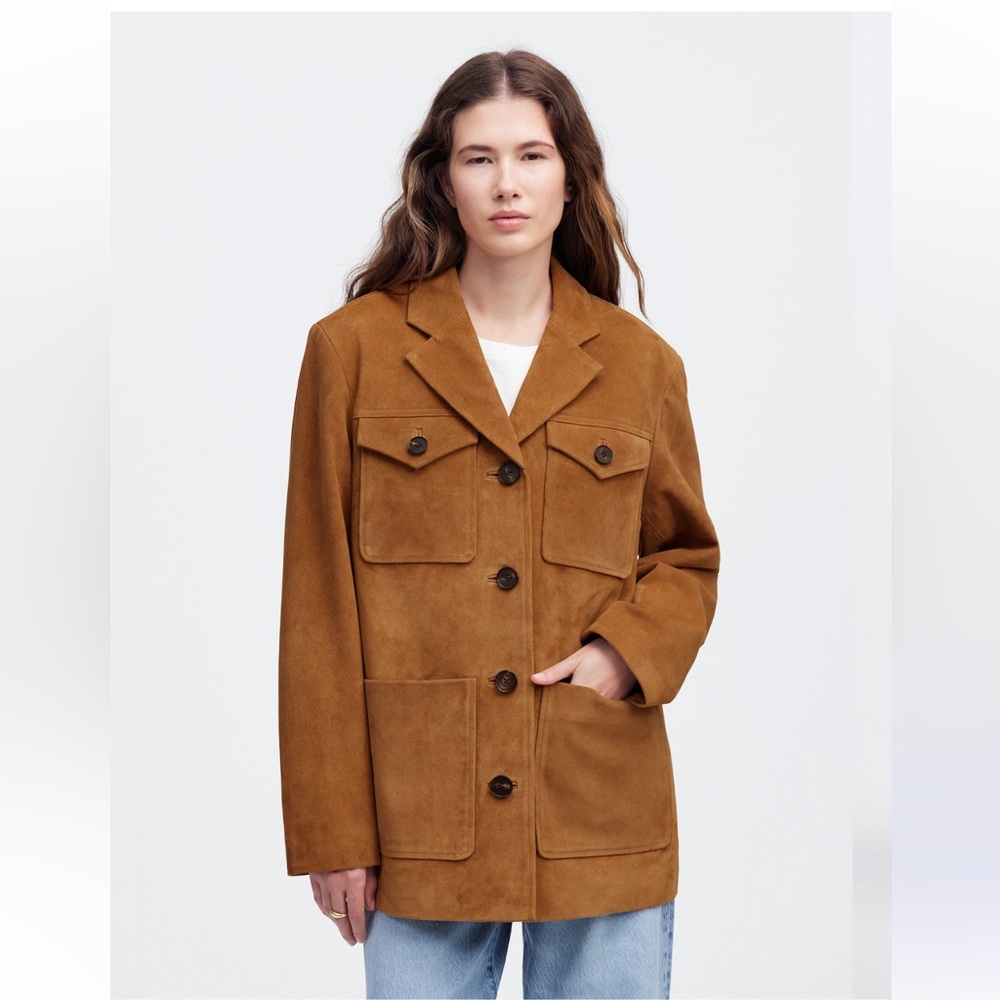 Madewell Women’s Tan Long Chore Blazer Coat in Suede - Large